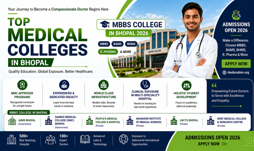 Top MBBS colleges in Bhopal with admissions open 2026, expert faculty, modern campus & clinical exposure.